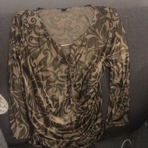 long sleeve gold patterned blouse
